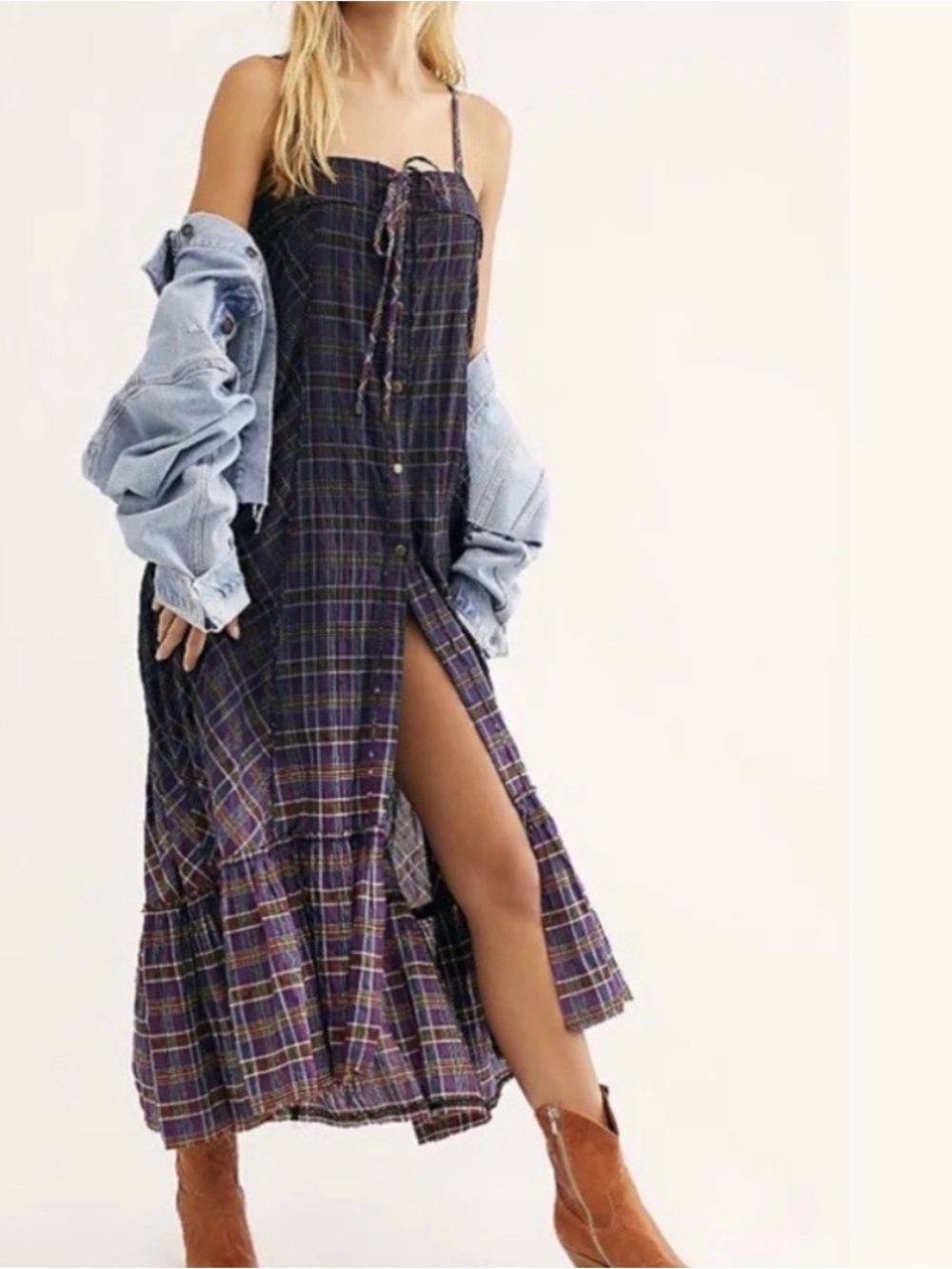 We The Free - Free People Plaid City Maxi Dress - S